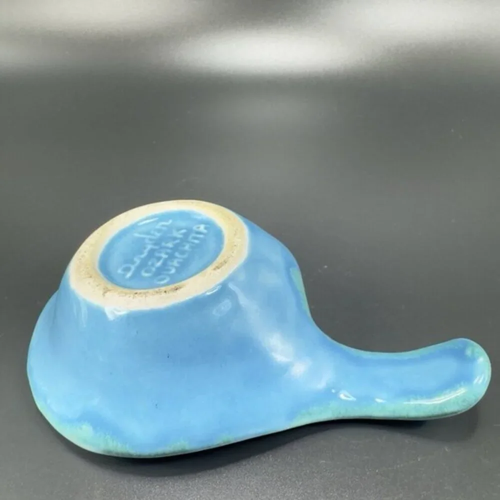 Vintage Dryden Pottery Ashtray Dish Blue Glazed Signed Spoon Shaped‎ Decor VTG